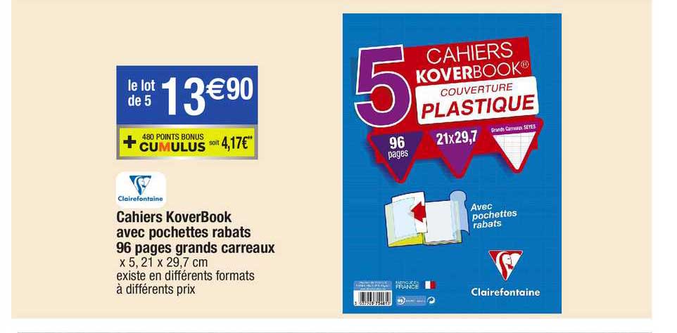 cahiers koverbook avec pochettes rabats 96 pages grands carreau