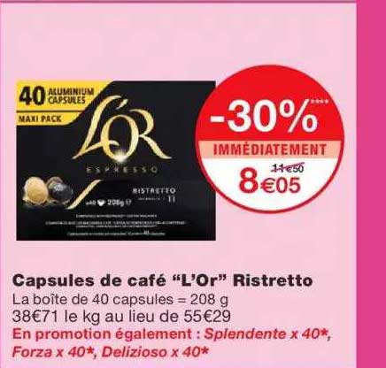 capsules de café "l'or" ristretto -30% immédiatement