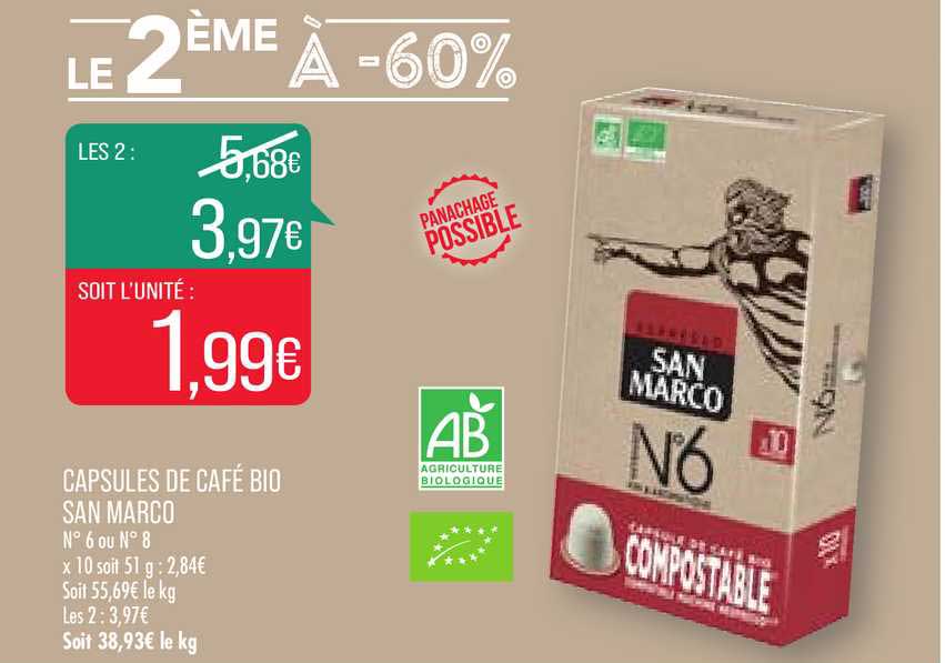 capsules de café bio san marco le 2ème à -60%