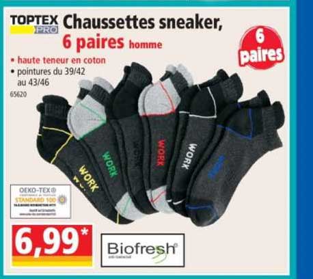 chaussettes sneaker 6 paires homme toptex pro