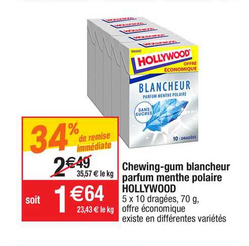 chewing-gum blancheur parfum menthe polaire hollywood