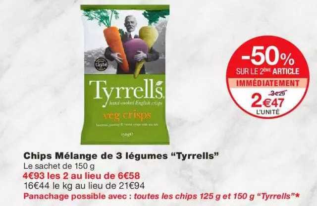 chips mélange de 3 légumes "tyrrells" -50% sur le 2ème article immédiatement