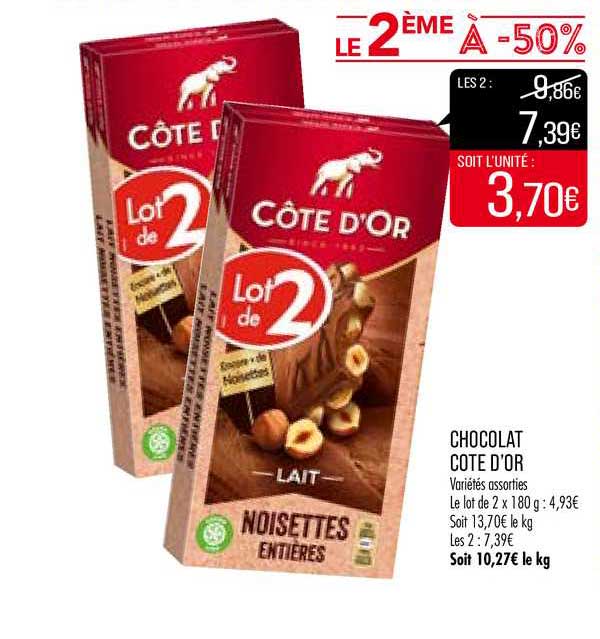 Chocolat Cote D'or Le 2ème à -50%
