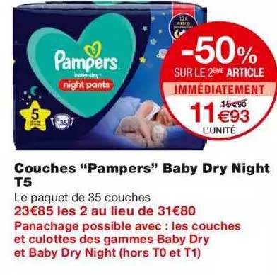 couches "pampers" baby dry night t5 -50% sur le 2ème article immédiatement