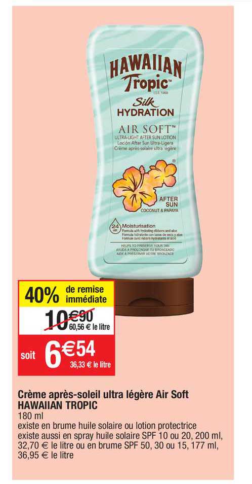 crème après-soleil ultra légère air soft hawaiian tropic