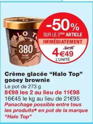 crème glacée "halo top" gooey brownie -50% sur le 2ème article immédiatement