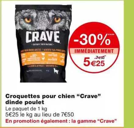 croquettes pour chien "crave" dinde poulet -30% immédiatement