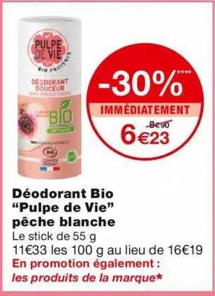 déodorant bio "pulpe de vie" pêche blanche -30% immédiatement
