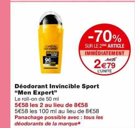 Déodorant Invincible Sport "men Expert" -70% Sur Le 2ème Article Immédiatement
