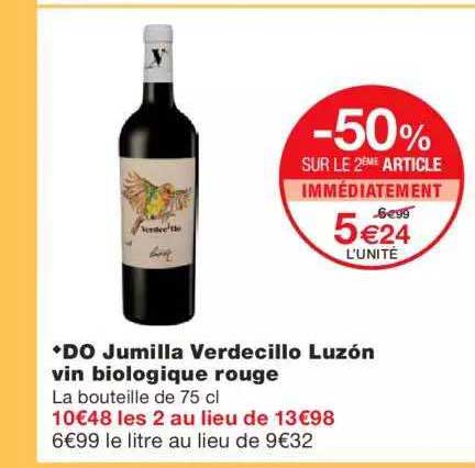 do jumilla verdecillo luzón vin biologique rouge -50% sur le 2ème article immédiatement