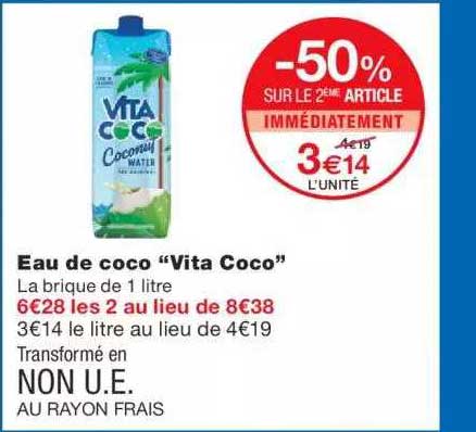 Eau De Coco "vita Coco" -50% Sur Le 2ème Article Immédiatement