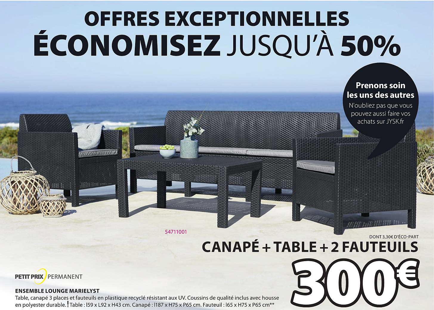 Ensemble Lounge Marielyst Canapé + Table + 2 Fauteuils