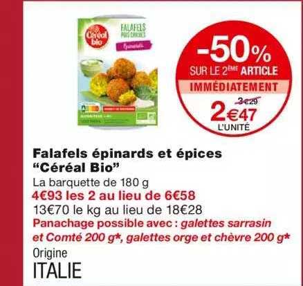 falafels épinards et épices "céréal bio" -50% sur le 2ème article immédiatement