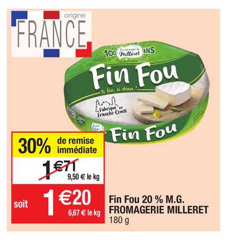 fin fou 20% m.g. fromagerie milleret