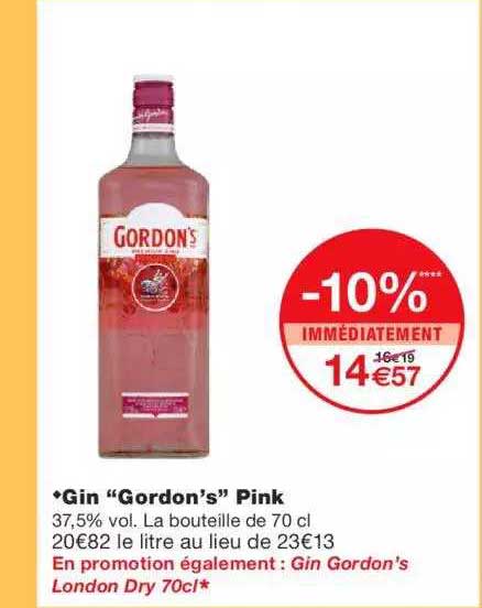 gin "gordon's" pink -10% immédiatement