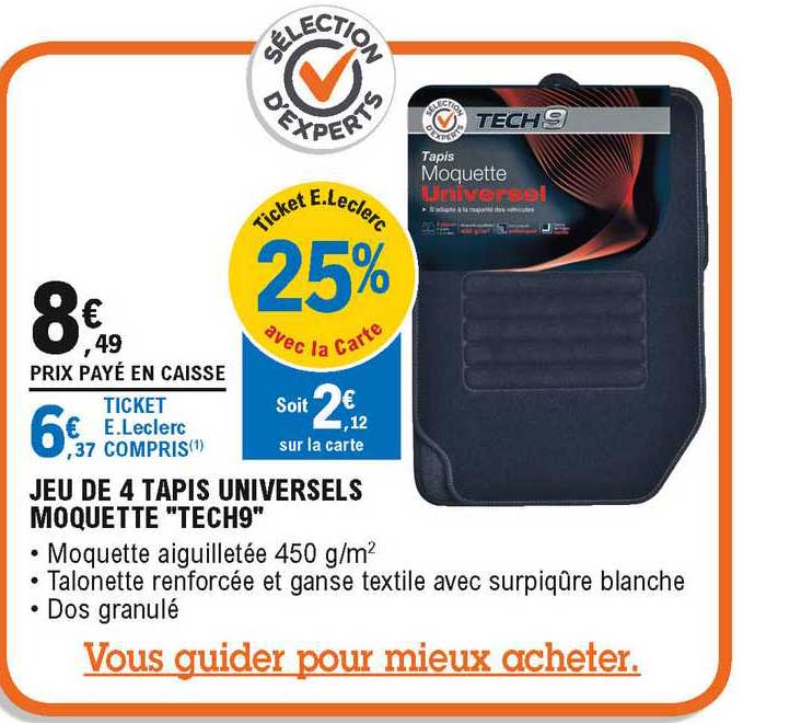 jeu de 4 tapis universels moquette "tech9"