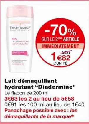 lait démaquillant hydratant "diadermine" -70% sur le 2ème article immédiatement