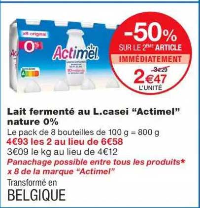 lait fermenté au l. casei "actimel" nature 0% -50% sur le 2ème article immédiatement