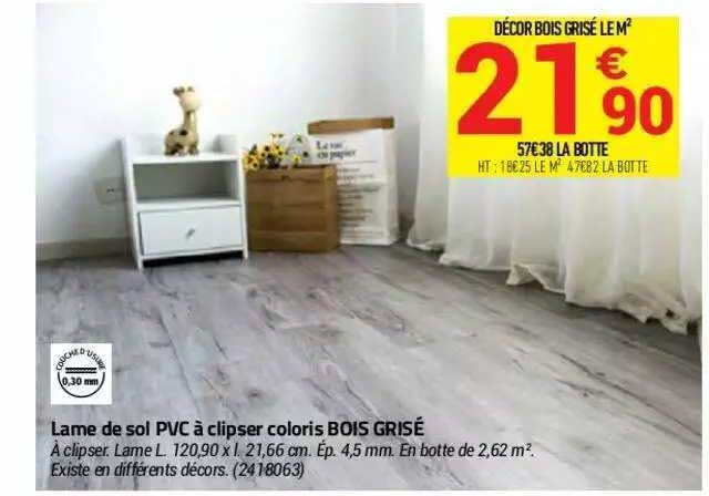 lame de sol pvc à clipser coloris bois grisé