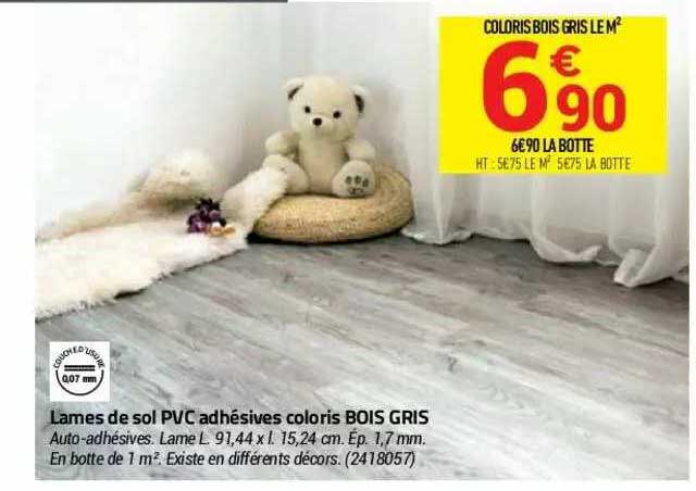 lames de sol pvc adhésives coloris bois gris