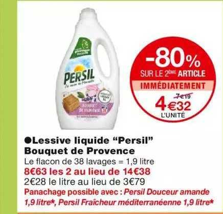 lessive liquide "persil" bouquet de provence -80% sur le 2ème article immédiatement