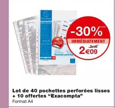 lot de 40 pochettes perforées lisses + 10 offertes "exacompta"