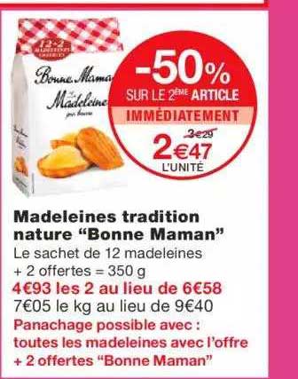 madeleines tradition nature "bonne maman" -50% sur le 2ème article immédiatement