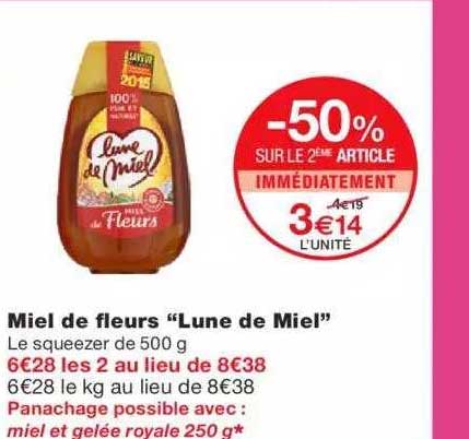 miel de fleurs "lune de miel" -50% sur le 2ème article immédiatement