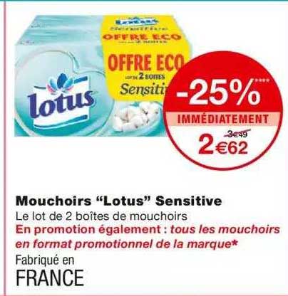 mouchoirs "lotus" sensitive -25% immédiatement
