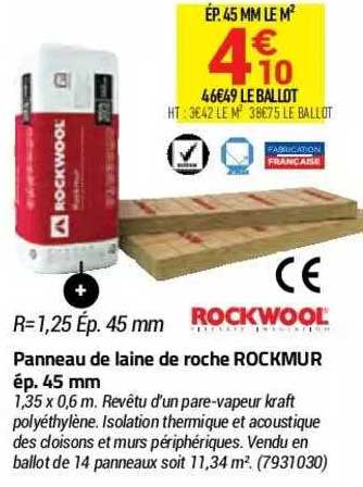 panneau de laine de roche rockmur ép. 45 mm