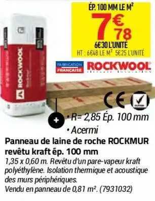 panneau de laine de roche rockmur revêtu kraft ép. 100mm