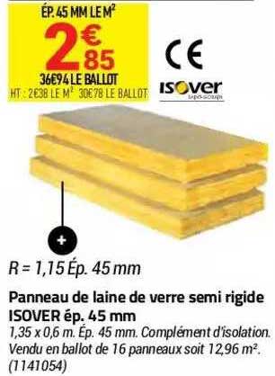 panneau de laine de verre semi rigide isover ép. 45 mm