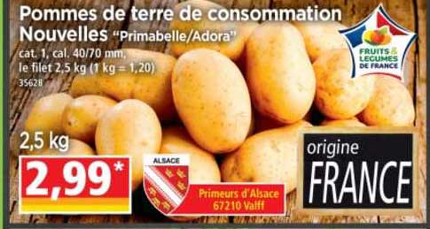 pommes de terre de consommation nouvelles primabelle adora