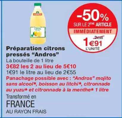 préparation citrons pressés "andros" -50% sur le 2ème article immédiatement