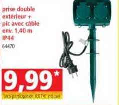 prise double extérieur + pic avec câble env. 1.40 m ip44