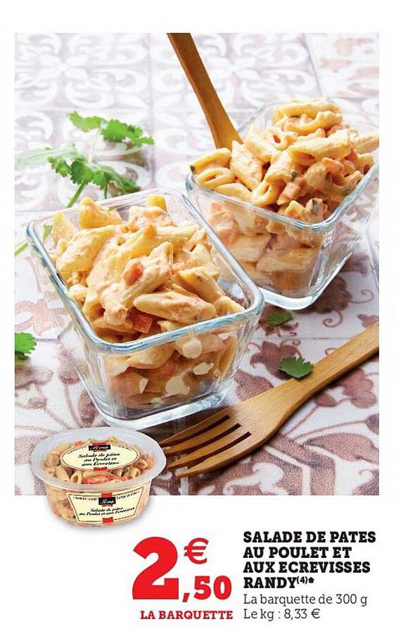 salade de pâtes au poulet et aux écrevisses randy