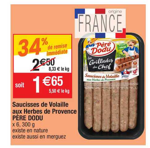 saucisses de volaille aux herbes de provence père dodu