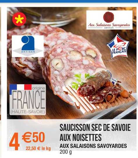 saucisson sec de savoie aux noisettes aux salaisons savoyardes