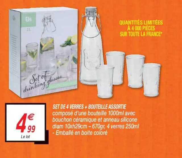 set de 4 verres + bouteille assortie