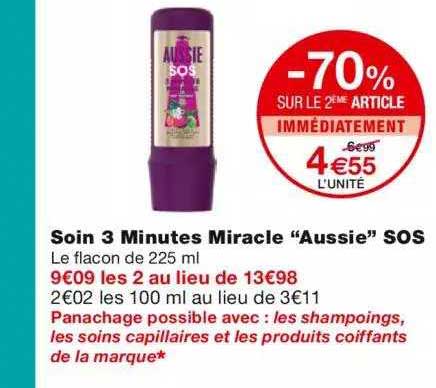 soin 3 minutes miracle "aussie" sos -70% sur le 2ème article immédiatement