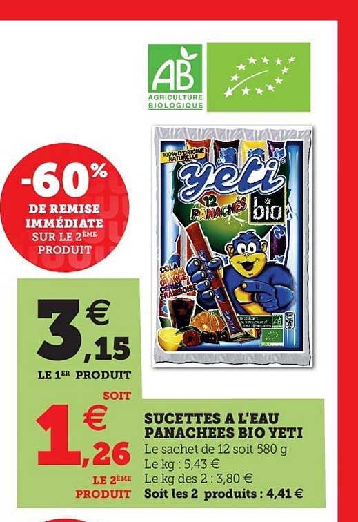 sucettes à l'eau panachées bio yeti