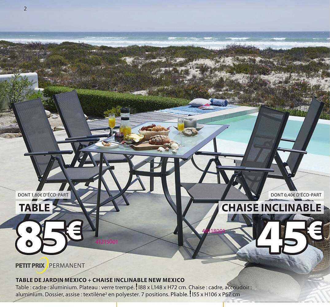 table de jardin mexico + chaise inclinable new mexico