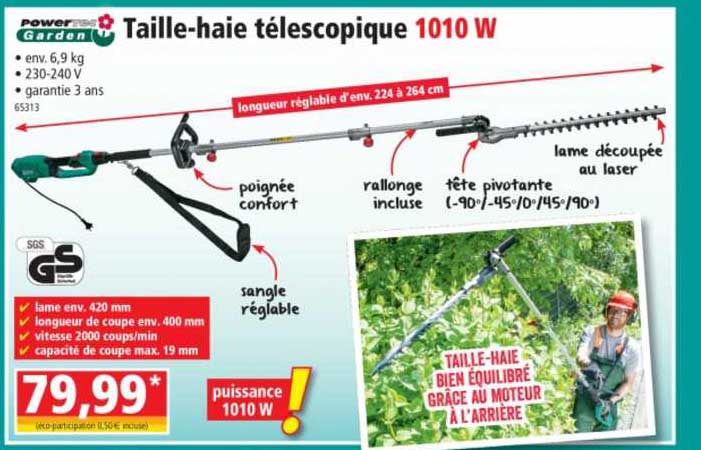taille-haie télescopique 1010 w power garden