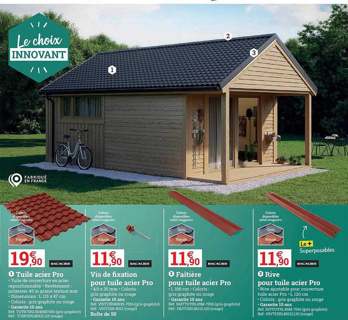 tuile acier pro, vis de fixation pour tuile acier pro, faitière pour tuile acier pro, rive pour tuile acier pro
