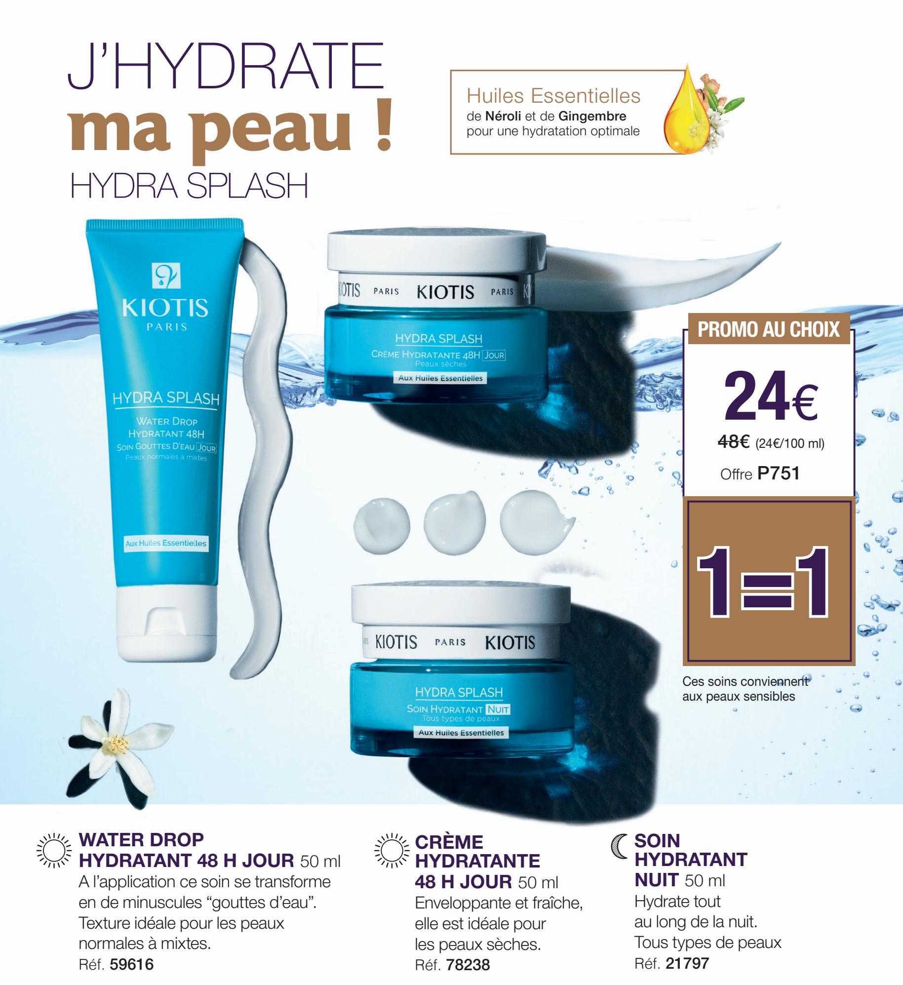 water drop hydratant 48h jour kiotis, crème hydratant 48h jour kiotis, soin hydratant nuit kiotis