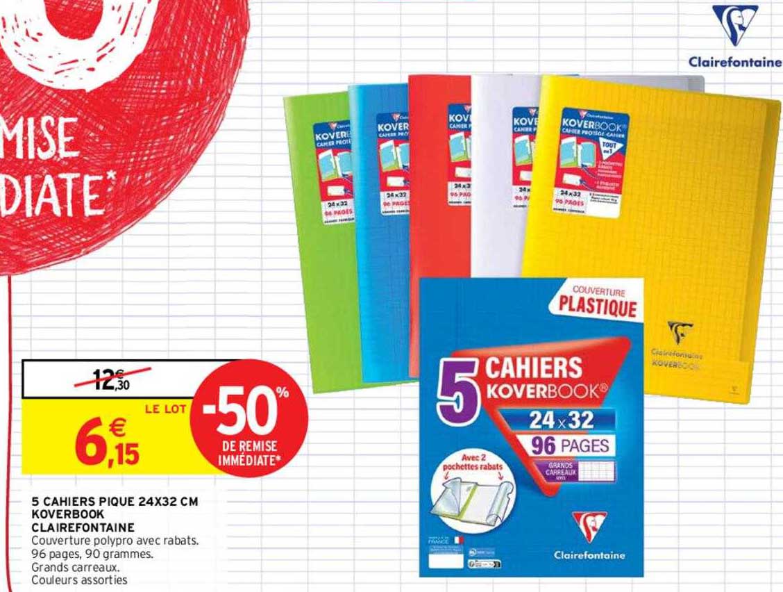5 Cahiers Pique 24 X 32 Cm Koverbook Clairefontaine