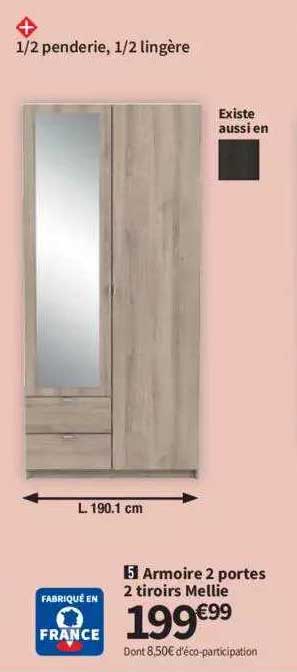 Armoire 2 Portes 2 Tiroirs Mellie