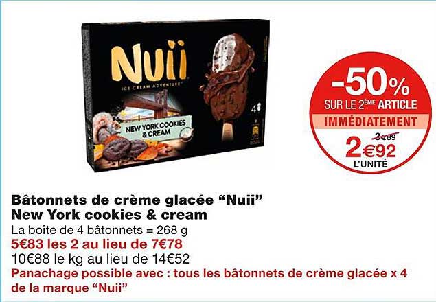 bâtonnets de crème glacée "nuii" new york cookies é cream