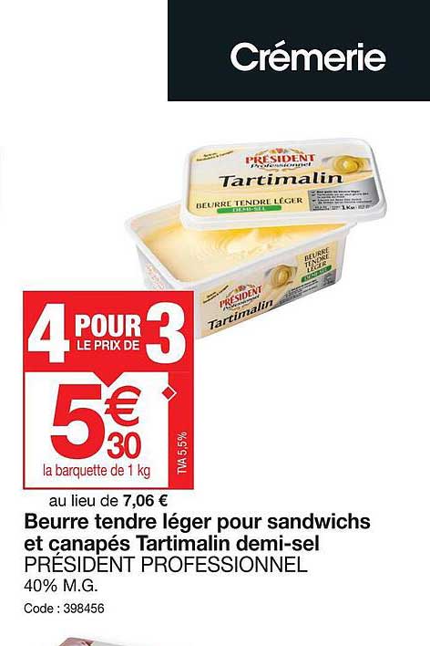 beurre tendre léger pour sandwichs et canapés tartimalin demi-sel président professinnel
