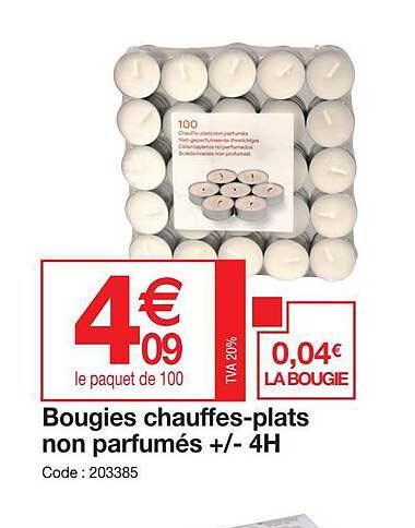 bougies chauffes-plats non parfumés +-- 4h